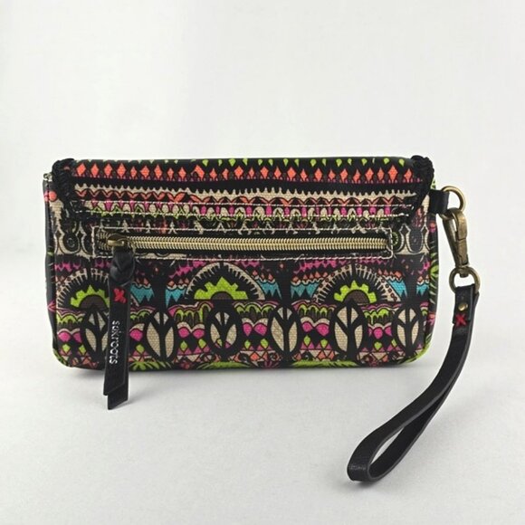 Sakroots Coated Canvas Double Bifold Wallet Clutch Multi Neon Boho Art-To-Wear - Picture 4 of 16